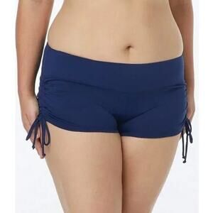 Beach House Swim Board Short Navy Blue High Waist Ruched Drawstring 18W NWT